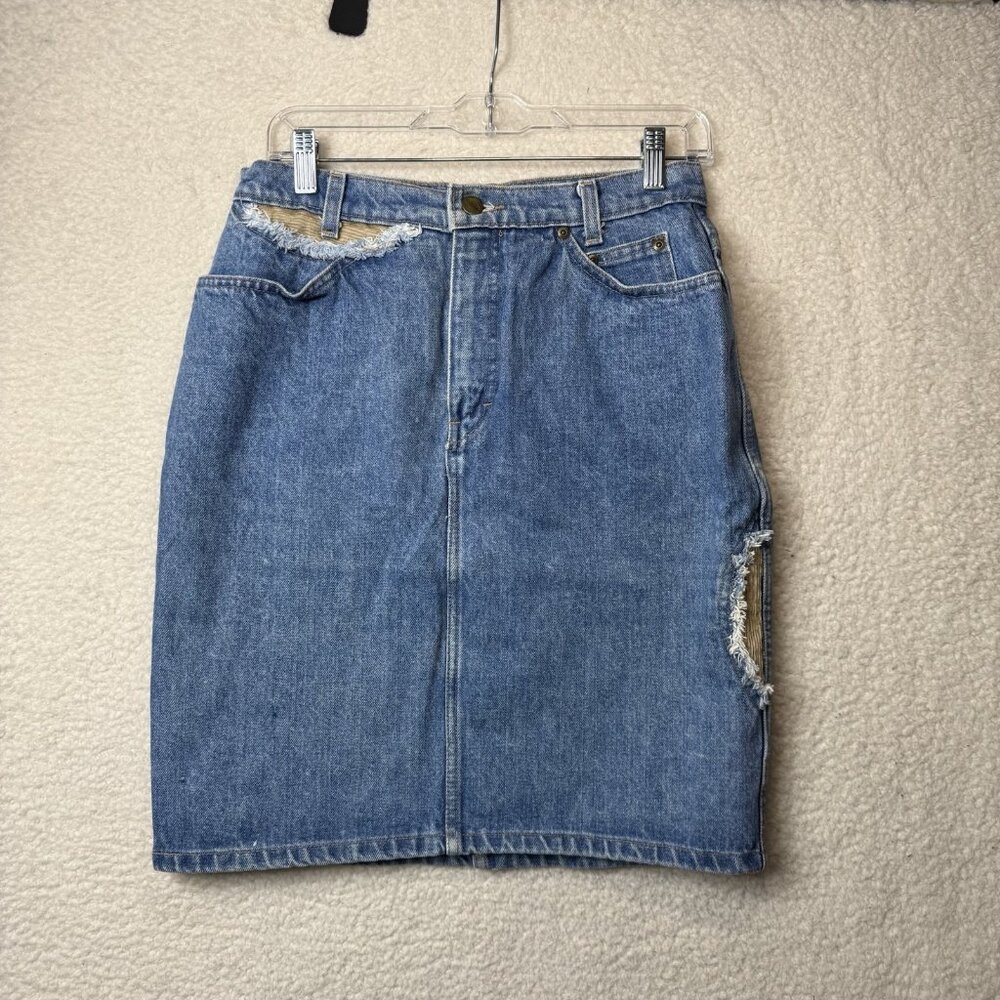 Vintage 80's 90's Biscote Denim Jean Skirt Pockets Straight Pencil 29" Waist